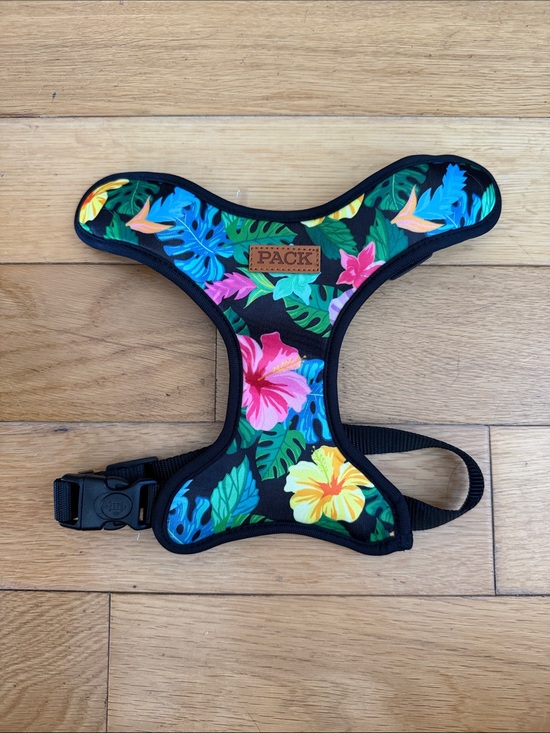 Pack Other - Reversible Tropical Floral Dog Harness - Black with Multicolor Hibiscus Print